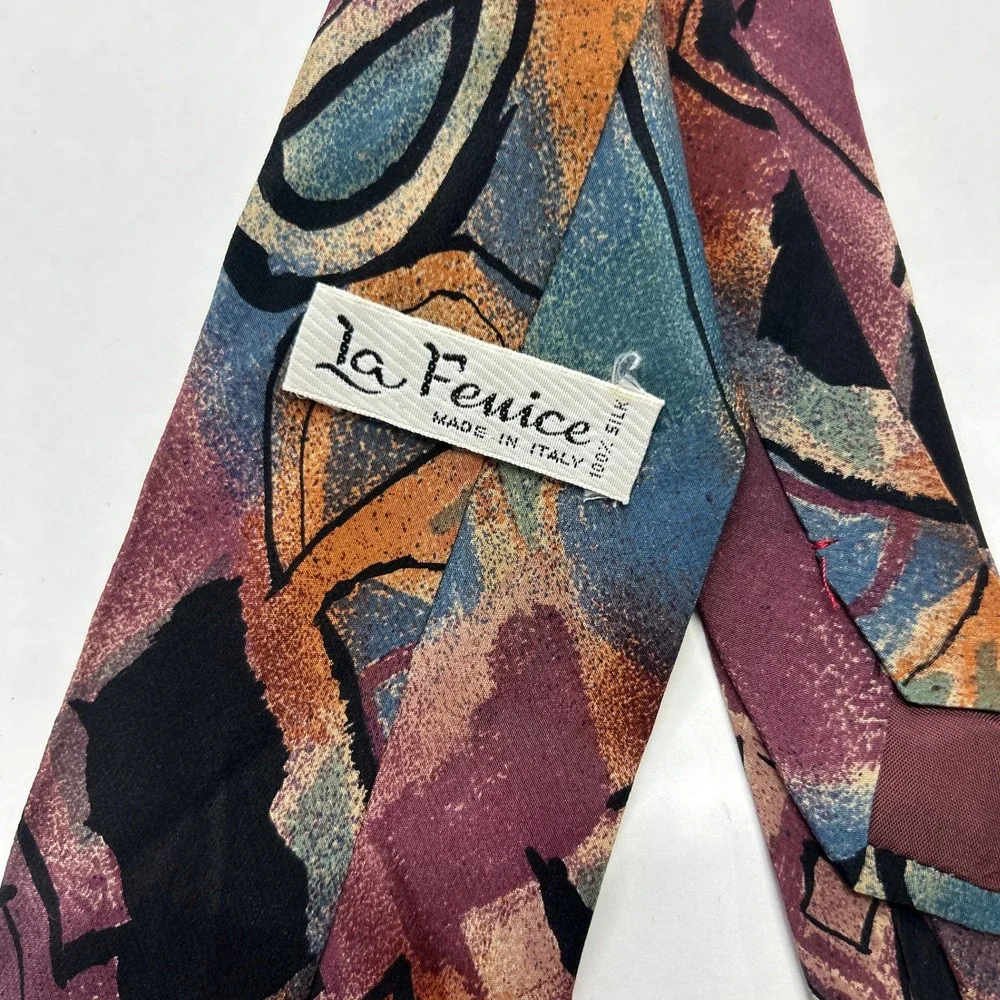 La Fenice 100% Silk‎ Tie Italy Abstract Geometric Pattern Luxury Y2K Vintage